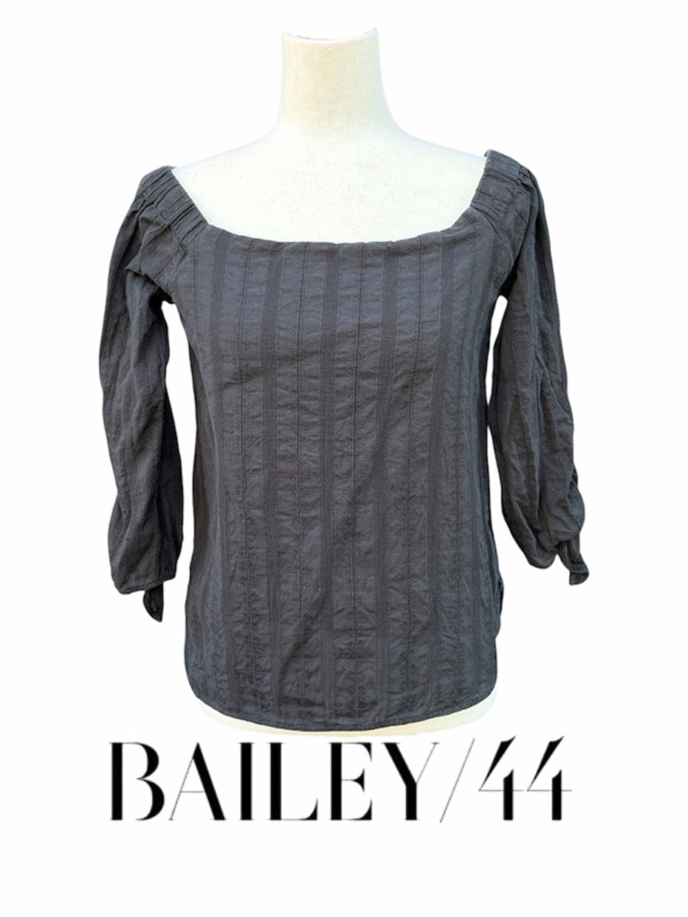 Bailey 44 100% cotton soft black Square-Neck off the shoulder OTS Peasant Top S